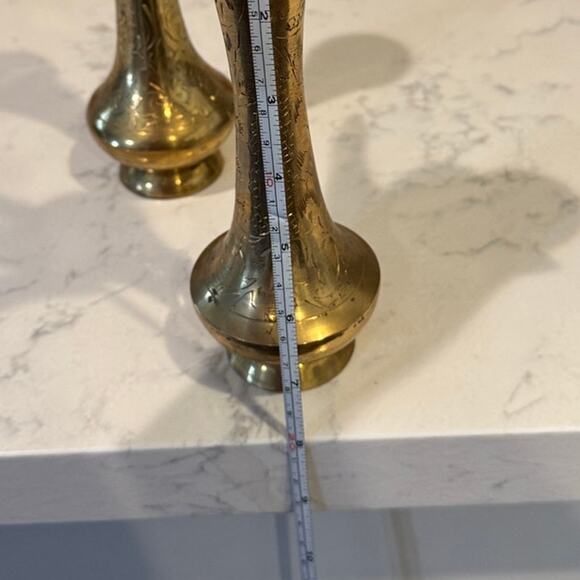 vintage brass vase made in India, etched floral foliage patterns mid-century 2X - Picture 8 of 8